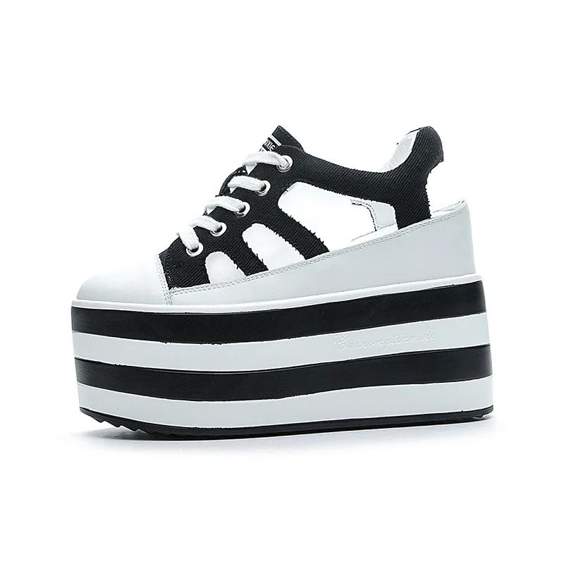 Fashion High Quality 12cm Platform Wedge Shoes Sandals for Women Sneakers Summer Shoes Hollow Cut Summer Sneakers Genuine Leather 2024