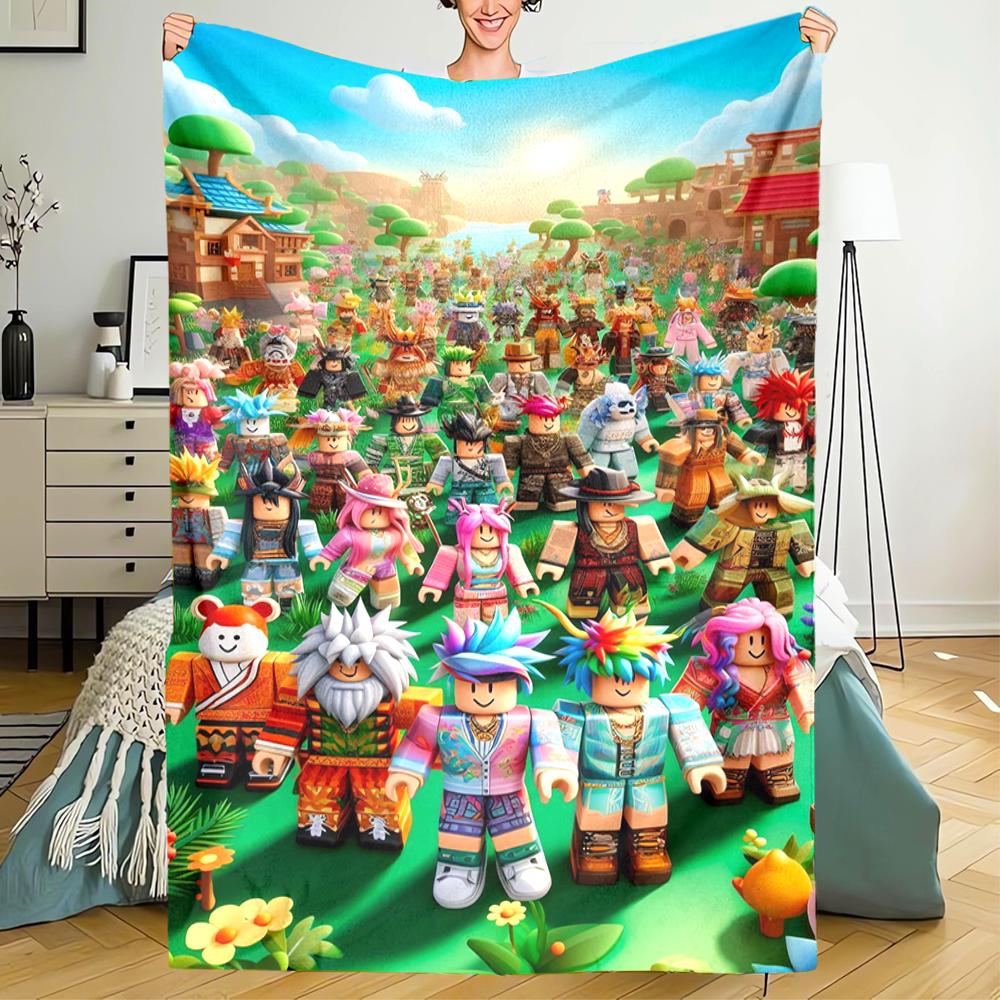 Roblox Theme Printed Blanket - Perfect for Couch, Bed, Travel & Outdoor Use | Machine Washable, Cozy & Durable.