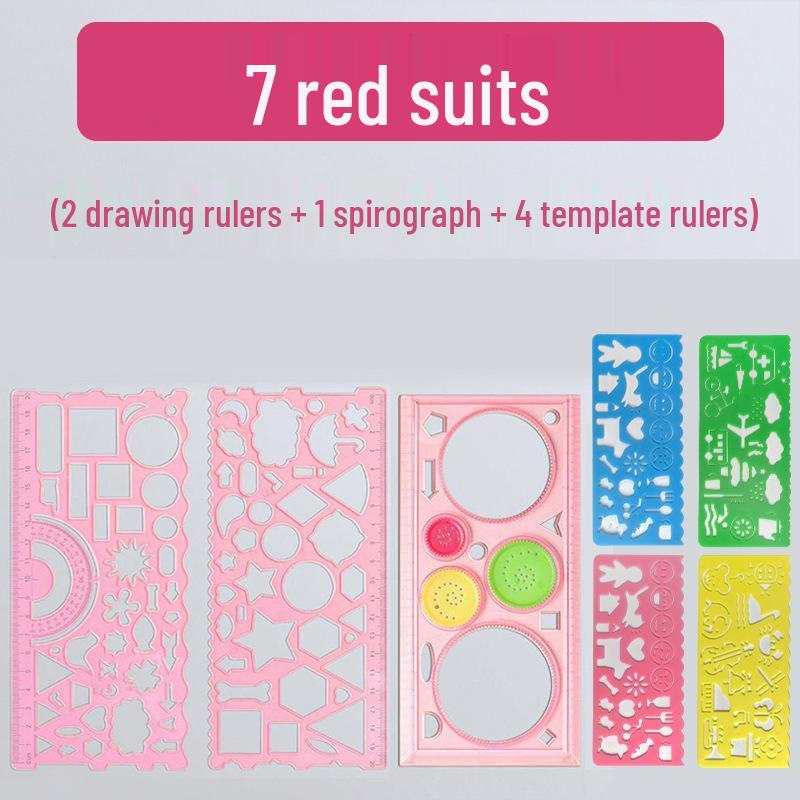 Elementary Students' Multifunctional Ruler Set: Includes Straight, Template, Circle, Hollow, and Variable Kaleidoscope Rulers