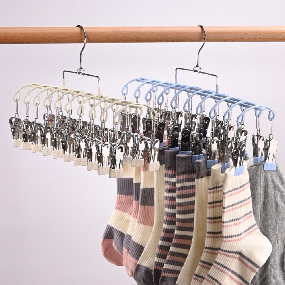 Stainless Steel Clothes Hanger with 20 Clips Sock Hangers Laundry Drying Rack for Socks Underwear