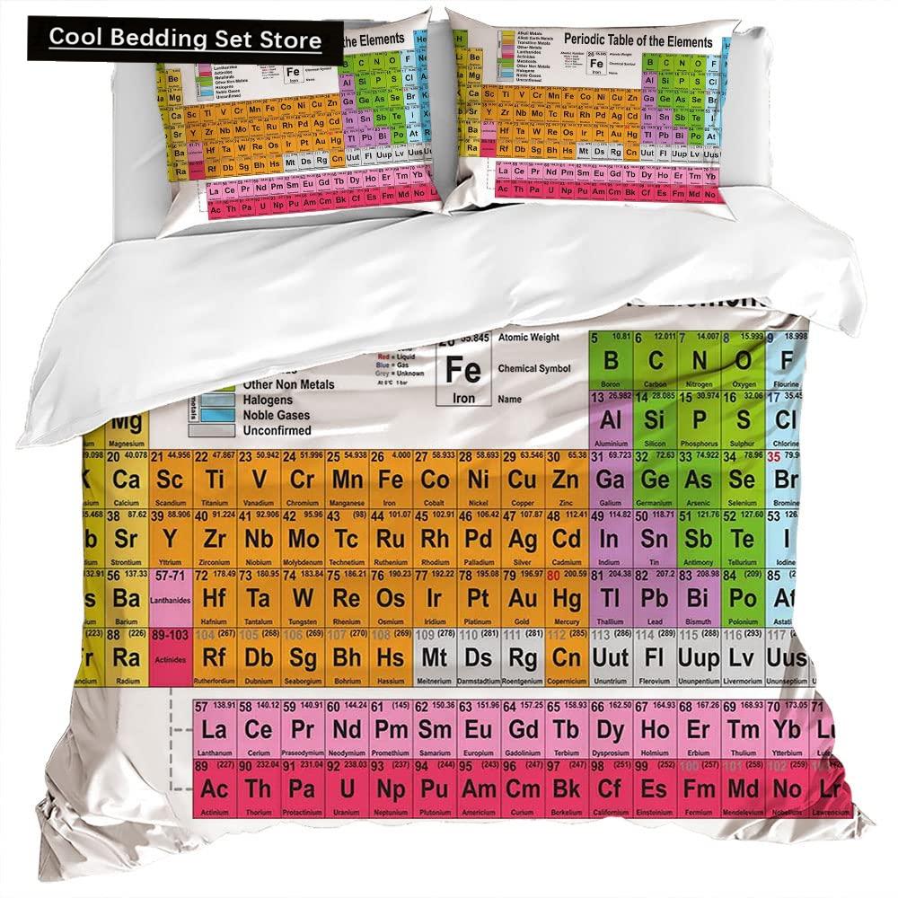 Periodensystem Königin König Bettbezug Pädagogische Wissenschaft Chemie Bettwäsche-Set für Studenten Lehrer Elementtabelle Bettdeckenbezug