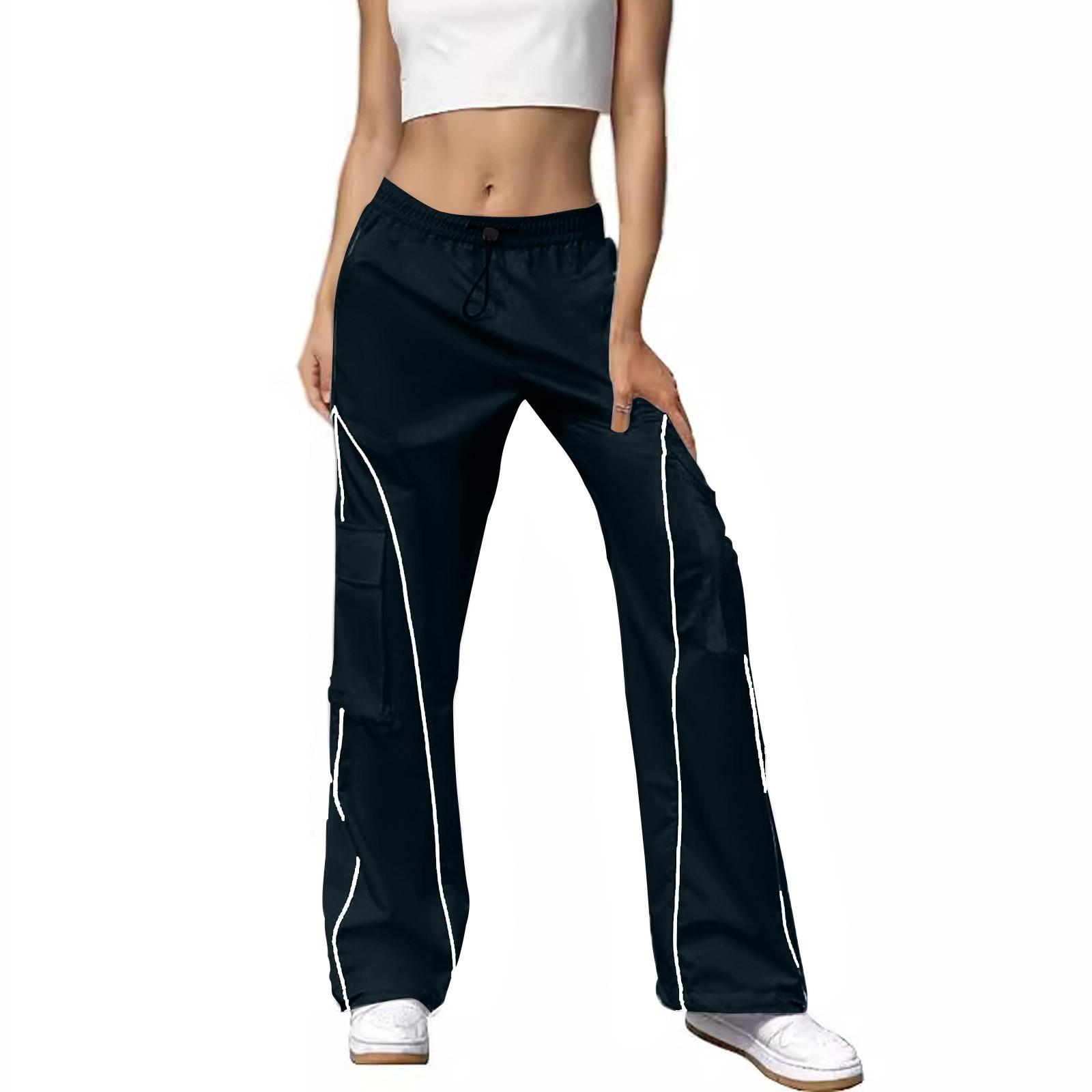 

Женские модные повседневные спортивные широкие брюки для бега с несколькими карманами M тёмно-синий
