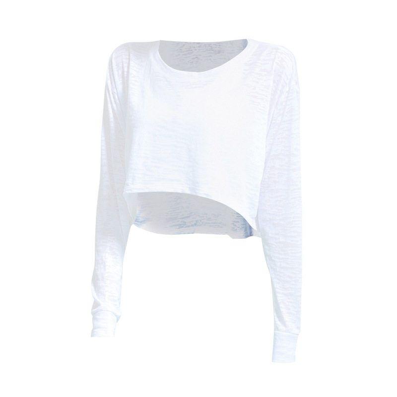 Women s T-shirt Long Sleeve Fashion Sports Tops Women s Spring and Autumn Loose Running Yoga Clothes Workout Clothes Blouse Women s Pear Blossom White S