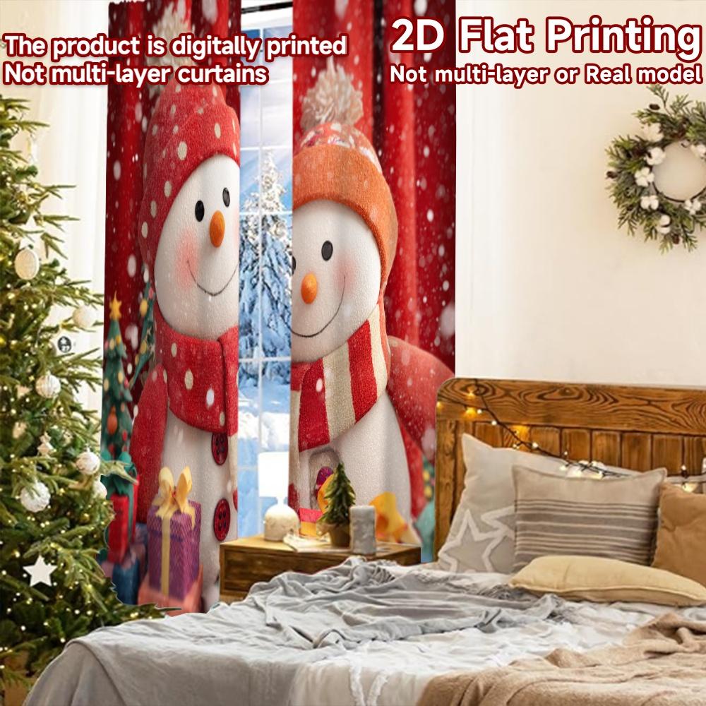 2pcs, 2D FLAT PRINTING Curtains (Without Rod) Festive Snowmen Halloween Festival Creative Curtains Machine Washable Fabric
