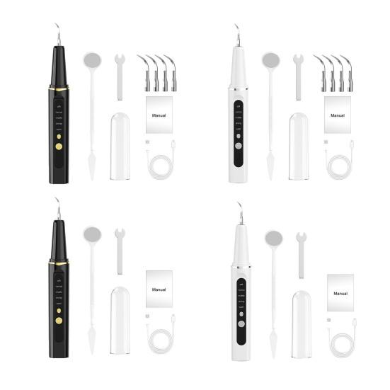 מסיר אבנית שיניים עם 1-4 ראשים להחלפה הסרת אבנית ופלאק כלי דנטלי לבית ולנסיעות נטען אולטרסוני חשמלי לניקוי שיניים