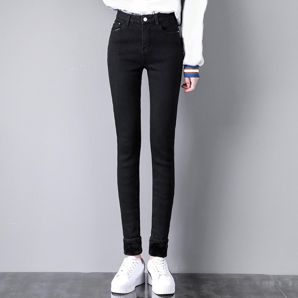 Fashion Women Plus Size Plus Velvet Elastic High Waist Casual Jeans Pencil Pants