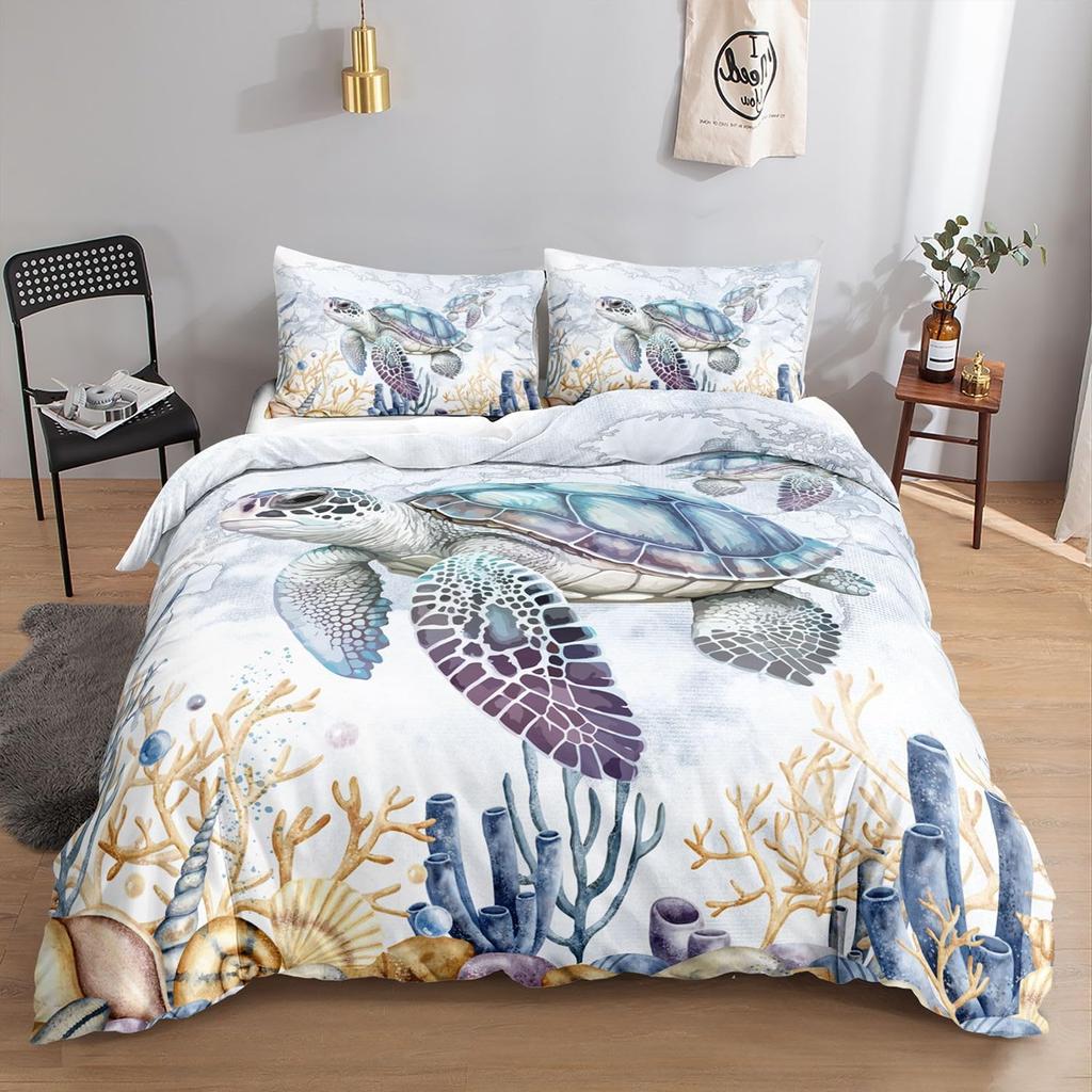 Sea Turtles Duvet Cover 3D Bedding Set Soft Brushed Microfiber Comforter Cover with Zipper Closure Quilt Cover with Pillowcase