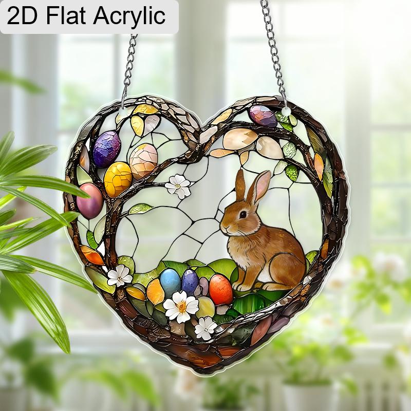 Acrylic Heart-Shaped Easter Bunny Suncatcher Stained Glass Effect Window Hanging Ornament Easter Lover Gifts