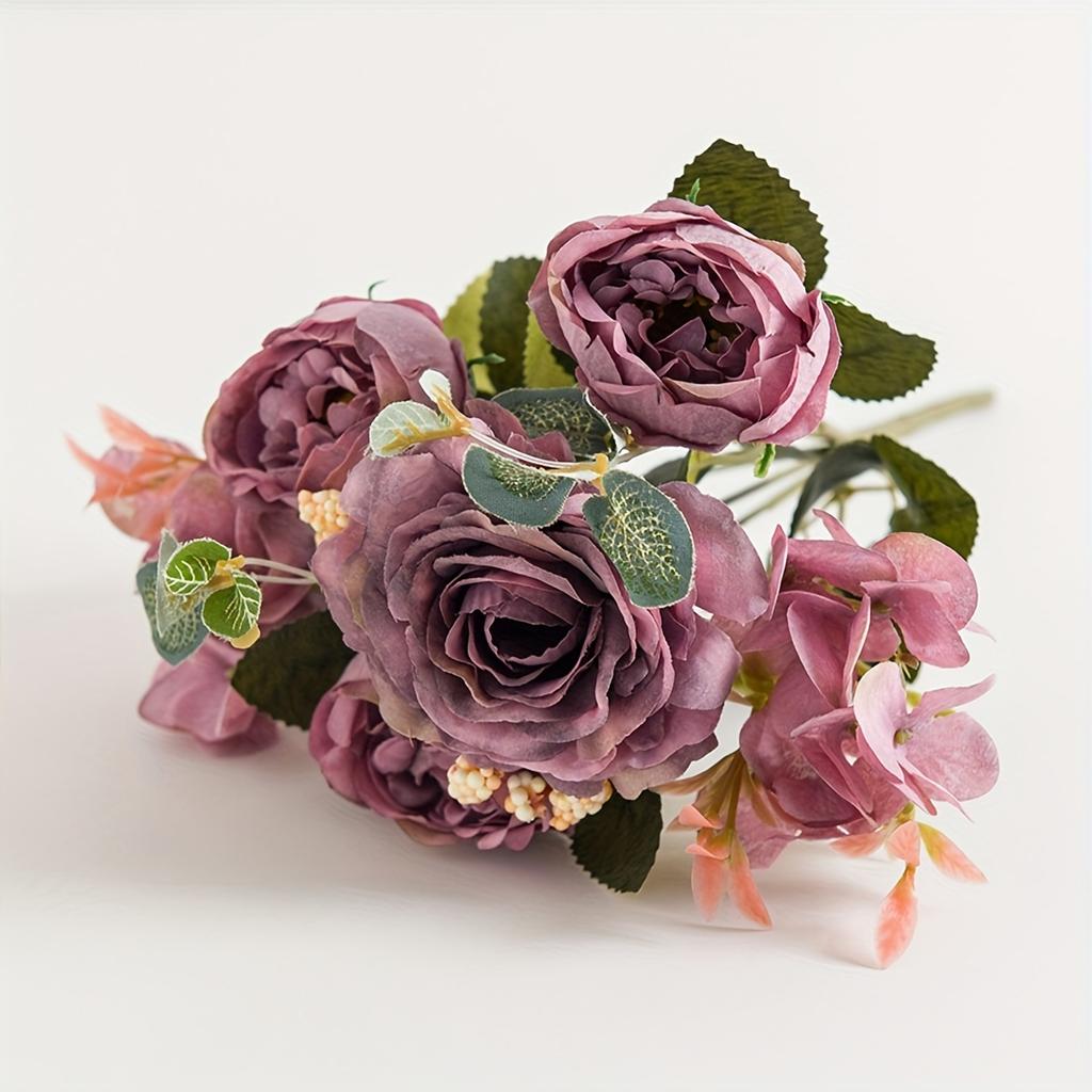2 Paquetes de 12 Cabezas de Rosas Peonías Artificiales, Ramo Floral de Tela Vintage, Rosas Falsas de Plástico para Decoración del Hogar y Bodas, Ramo de Novia, Día de San Valentín