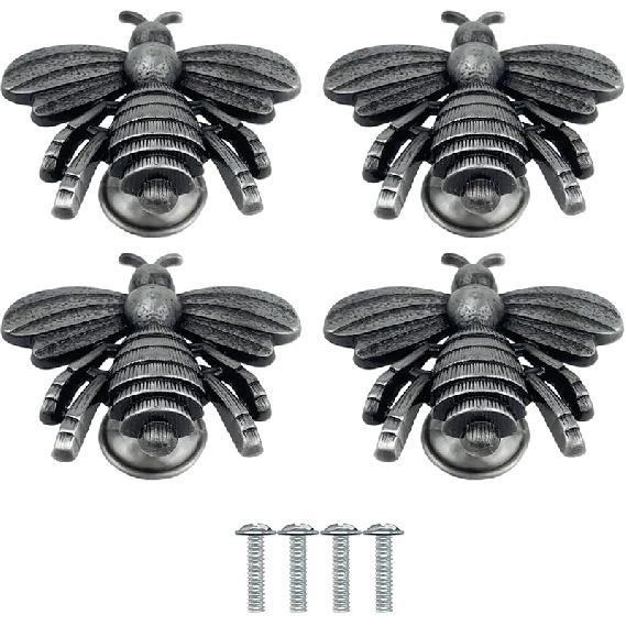 

4 шт. Ручки-пчелы, латунные ручки для ящиков шкафа, антикварные золотые ручки, винтажные ручки для дверей с животными, декоративная фурнитура (черный) серебряный