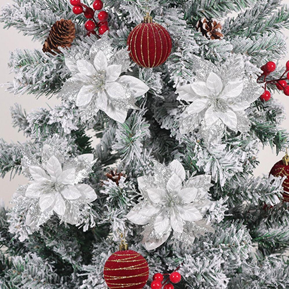 With Detachable Clips Artificial Flowers Glitter Finish Christmas Tree Ornaments Wreath Decorating