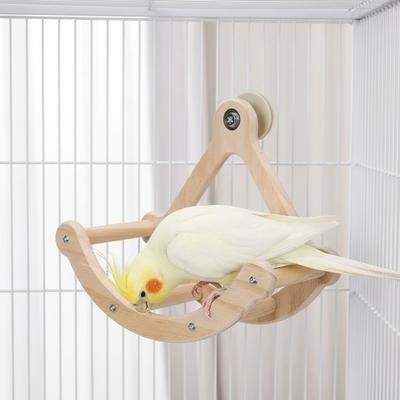 Bird Perch Toy Wooden Bird Swing Toys Bite Resistant Durable Rocking Perch Stand Hanging Parrot Stand Wheel Cage Accessories
