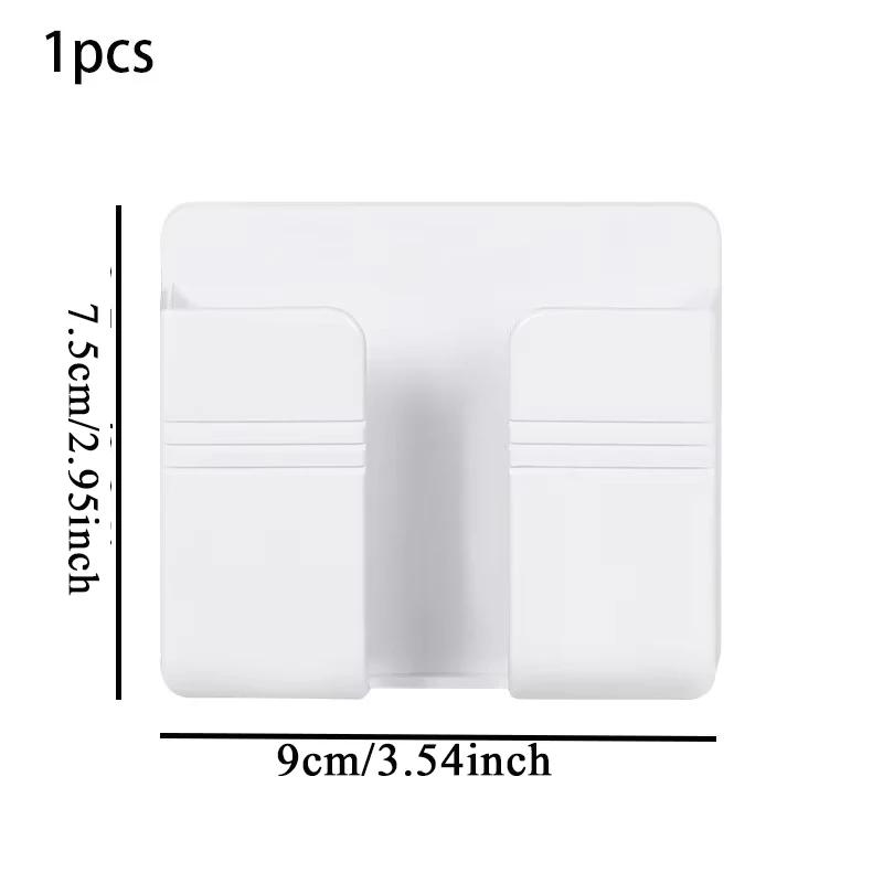 1Pc White Punch Free Wall Mount Phone Plug Holder Mobile Phone Charging Stand Air Conditioner TV Remote Control Storage Box