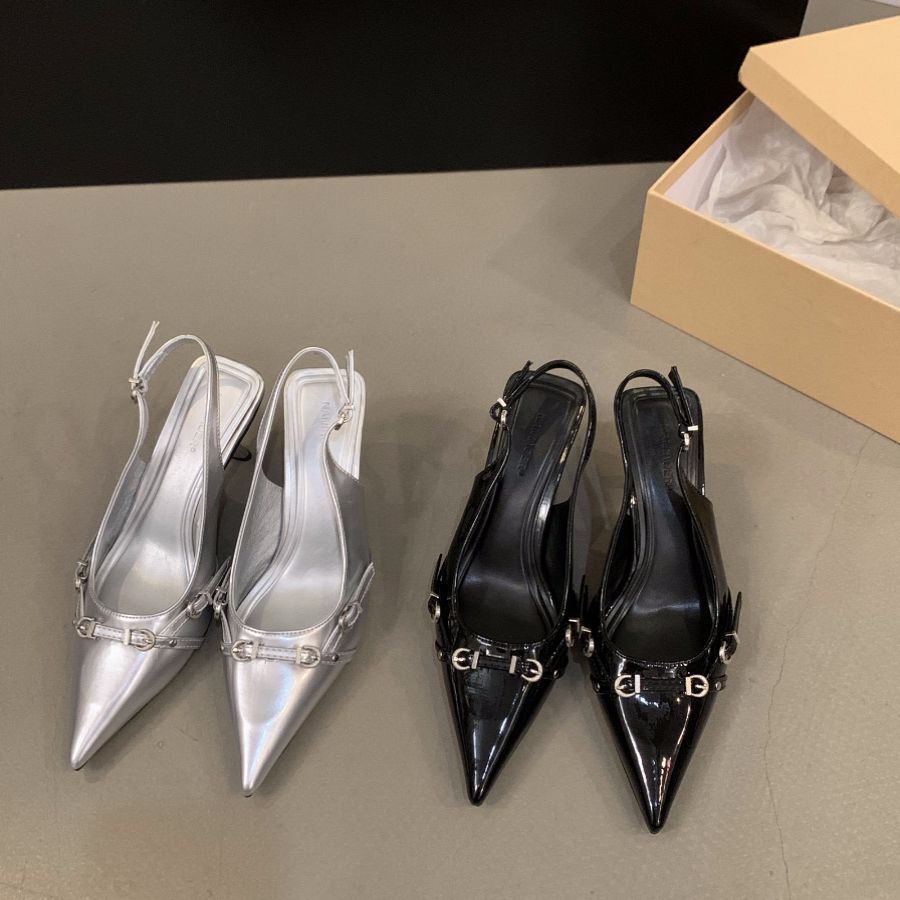 French Stiletto Black Bag Head Sandals Fairy Shoes 2025 New Spring and Summer Silver Single Shoes Pointed High Heels