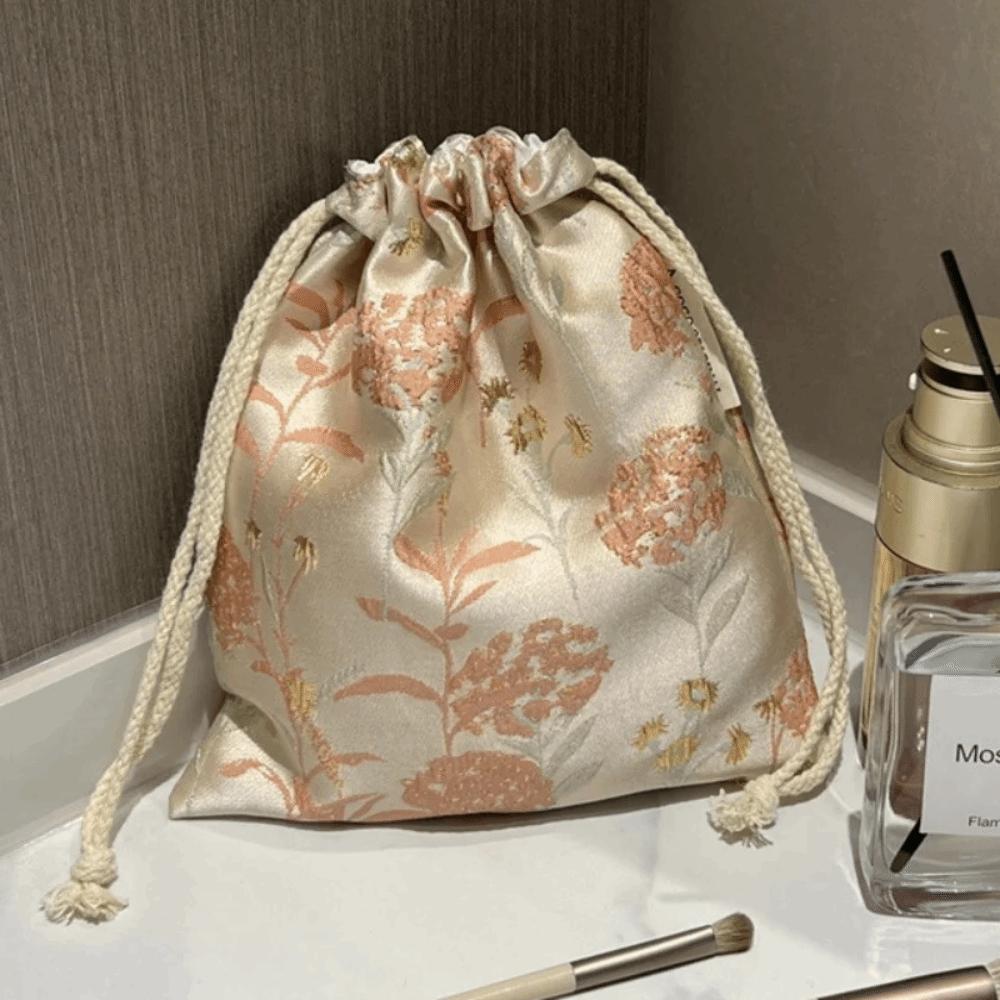 

Portable Polyester Drawstring Bags Flower Large Capacity Cosmetic Bag Drawstring Packaging Coin Purse Jewelry Organization розовый