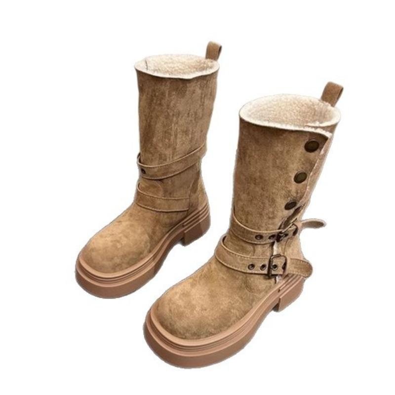 Thick-soled Shoes, Height-increasing Boots, Women's Fleece Warm Boots, Versatile and Retro Ankle Boots