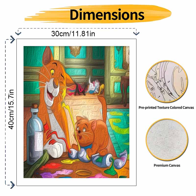 Disney The Aristocats Oil Paint Digital Painting Art Kit Handmade DIY Painting Kit Home Decor. Cute Kittens Painting Room Decor