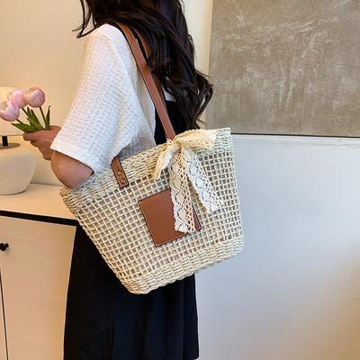 Woven Bag Women's 2025 New Straw Bag Summer Vacation Beach Bag Versatile Large Capacity Shoulder Tote Bag