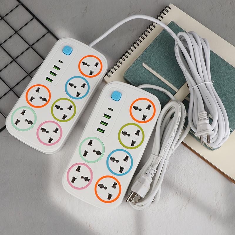 Eu Us Plug 2/3Pin Power Strip 1 Typec 3 Usb Port 6 Way Ac Outlet 2/3/5M Extension Power Socket Charge Electrical Socket