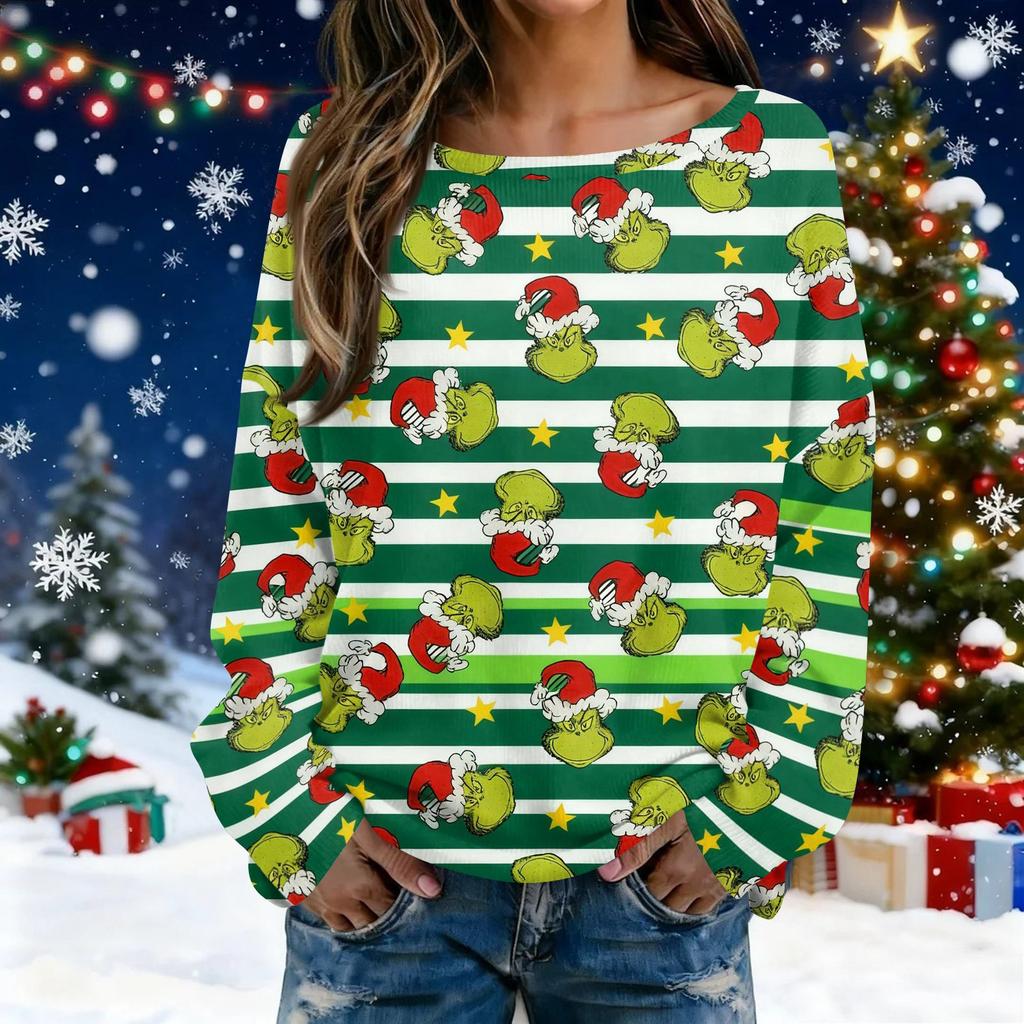 Julegensere for kvinner Strikkegenser Søt skjorte Høst Rund hals Genser Topper