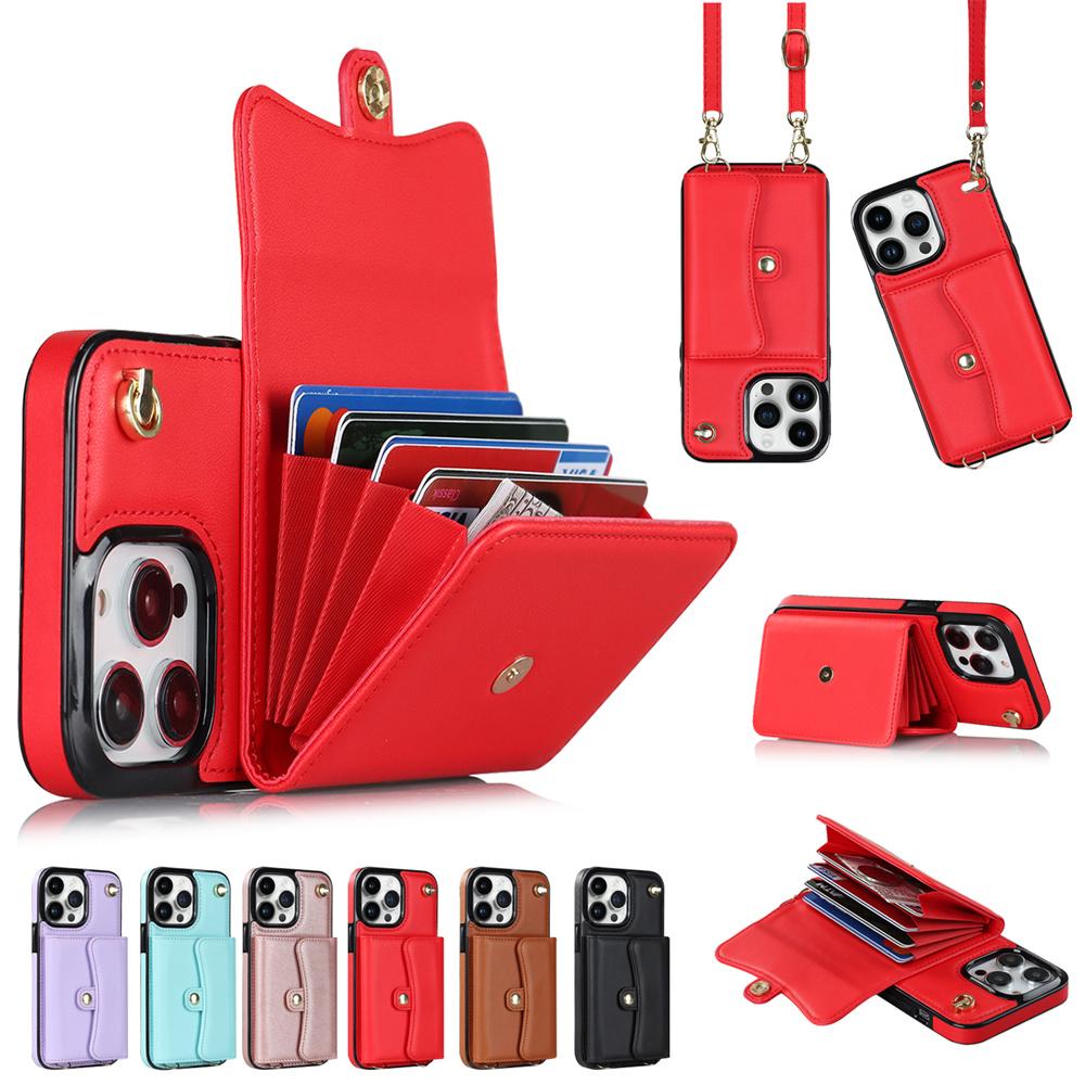 Wallet Case Diagonal Strap With Bracket Leather Cover For iPhone 17 16 15 Plus 14 Pro 13 Mini 12 Pro Max 11 Pro Max SE 2020 XS XR 8 7