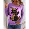 Fashion Women Long Sleeve Tops Casual Graphic 2025 Halloween Cat Tee Shirt Blouse Crewneck Fall Winter Streetwear Style Pullover