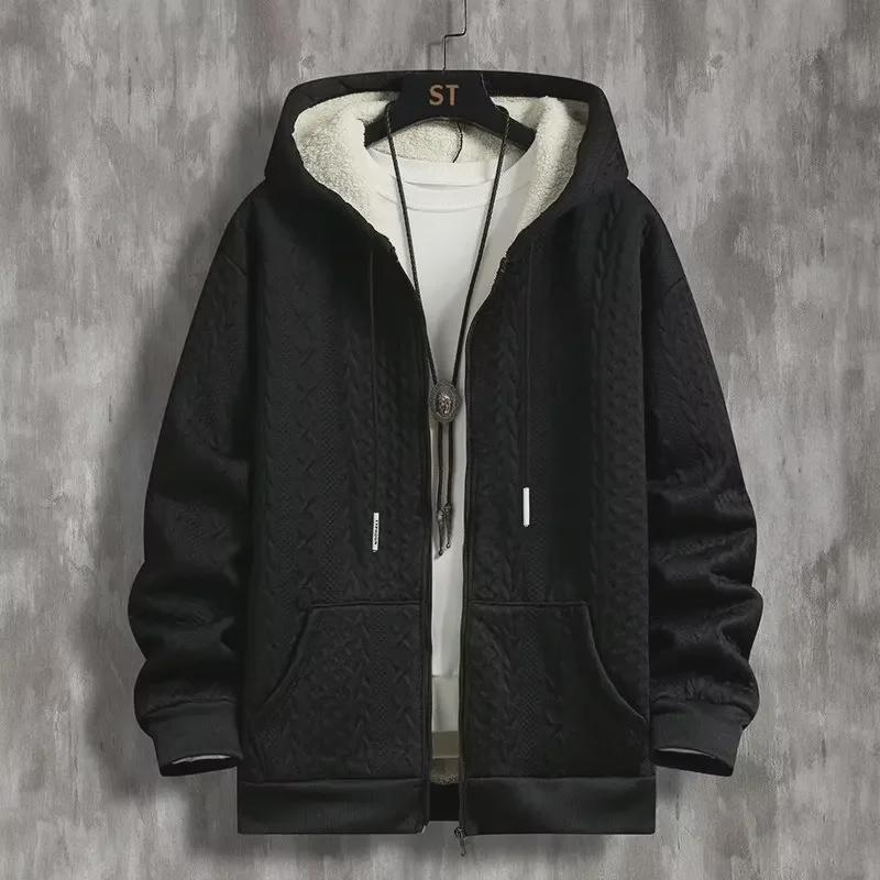 Silver Fox Jacquard Velvet Zipper Hoodie: Warm, Thickened Solid Color for Autumn/Winter