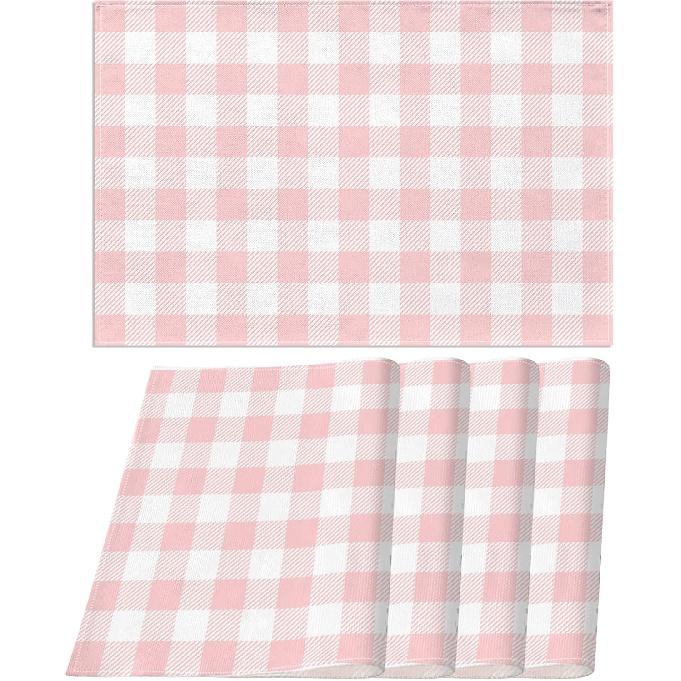 Nepnuser Linen Easter Pink and White Buffalo Check Plaid Table Runner Gingham Pink Farm Birthday Party Decorations Home Kichen Dining Room Decor 72