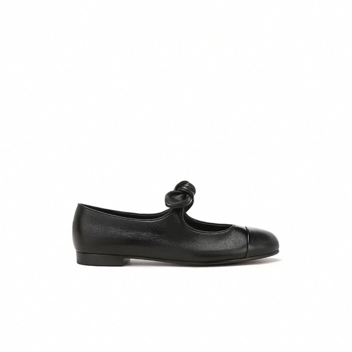 

2025 весна новая версия из коровьей кожи принцесса одиночные туфли ~ Xiaoxiangfeng круглый нос бант плоские балетки одиночные женские ma 40 чёрный