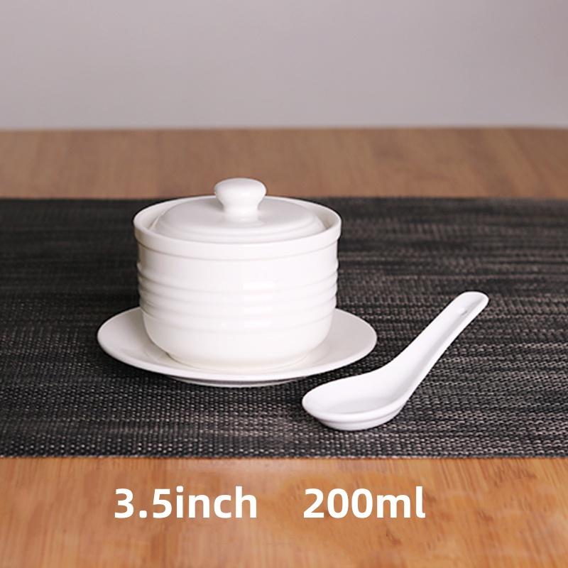 White Ceramic with Lid Steamed Egg Soup Bowl Rice Dessert Bowl Hotel Restaurant Bird's Nest Small Tonic Soup Cup Cooking Pot Set