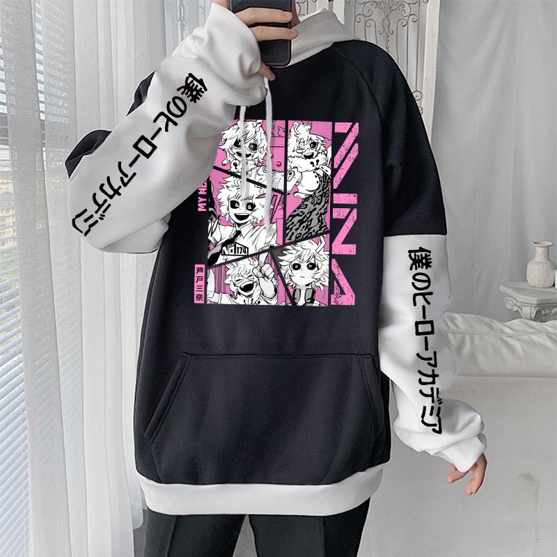 Anime Funny My Hero Academia Hoodies Kawaii Manga Mina Ashido Poster Harajuku Streetwear Unisex Long Sleeve Patchwork Sweatshirt