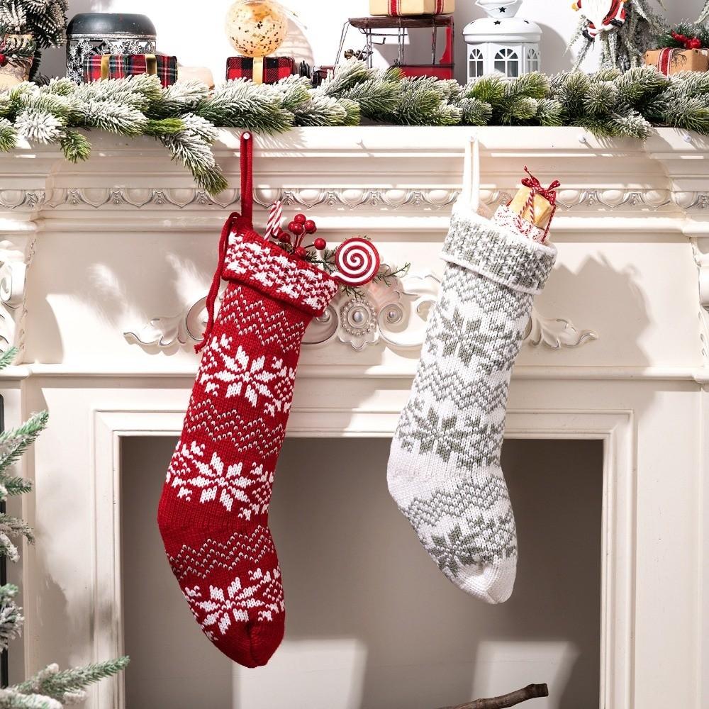 Neue 48CM Schneeflocken Gestrickte Weihnachtsstrümpfe Große Größe Hängende Geschenktasche Weihnachtsbaumschmuck Feiertagsdekoration