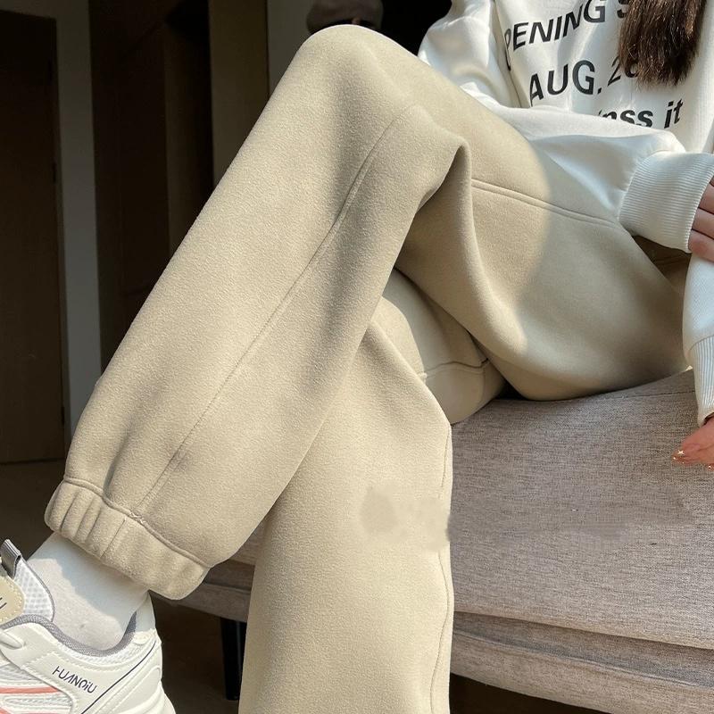 Women's Pant Loose Casual High Waist Fleece Pant Thick Plush Warm Female Sports Trousers Autumn Winter
