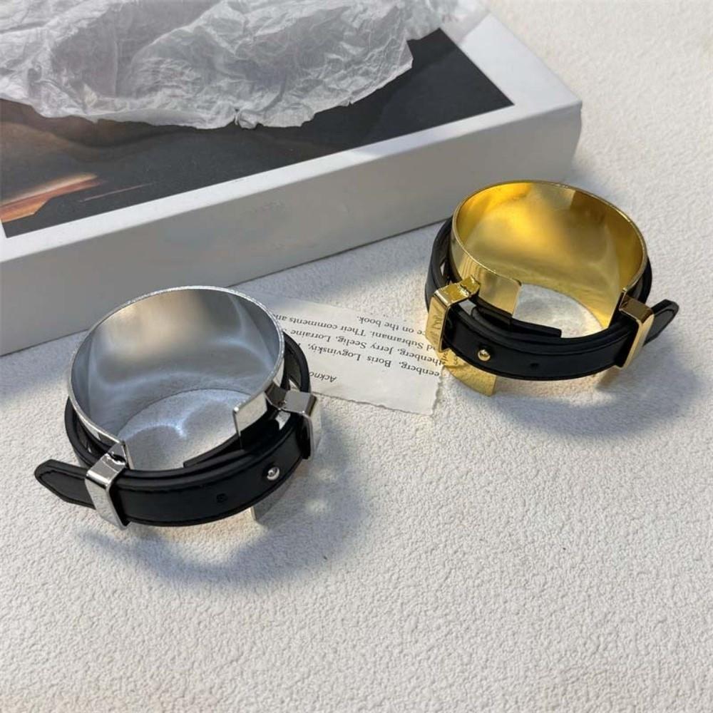 Armlet Belt Buckle Leather Bracelet Golden Women Open Bangle Exaggerated Metal Bangle  Versatile