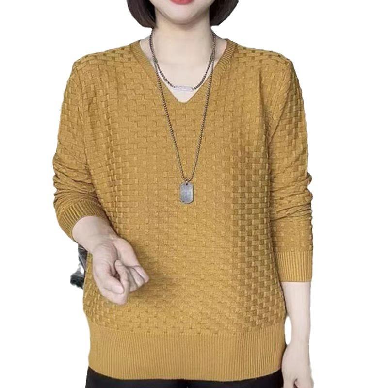Autumn and Winter V-neck Pullover Sweater for Women Women's Solid Color Long Sleeved Knitted Sweater