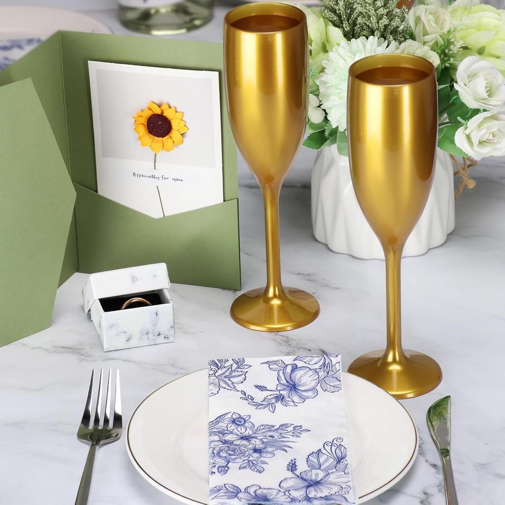 Acrylic Champagne Flutes 5.4 OZ Gold Unbreakable Toasting Glasses for Christmas Birthday (24 pcs)