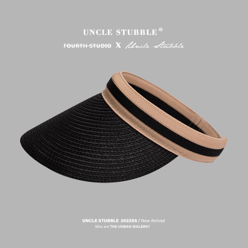 

Соломенная шляпа-цилиндр без верха в девичьем стиле, простая, универсальная и с тонким козырьком, летняя защита от солнца, кепка без верха, тренд Adjustable чёрный