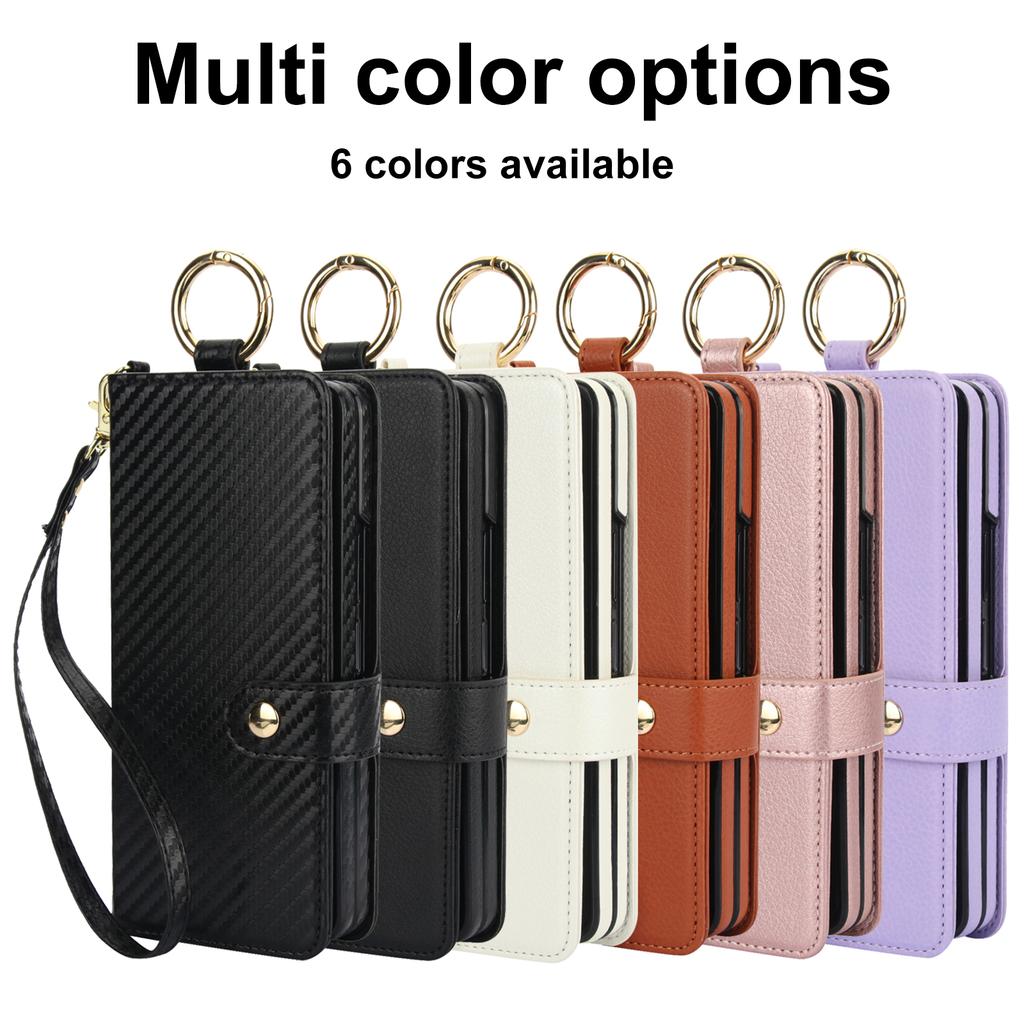 Ring Holder Cards Solt Wristband Pen Holder Wallet Case For Samsung Galaxy Z Fold 6 5 4 3 5G Fold6 Fold5 Bag Pocket Book Cover