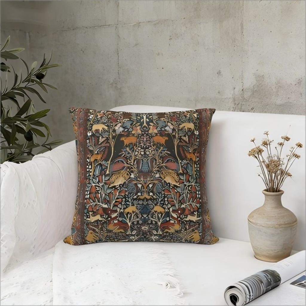 1Pc Vintage Persian Tree Of Life Cushion Cover, Bohemian Animal Floral Kilim Print Throw Pillow Case, Ethnic Home Decor
