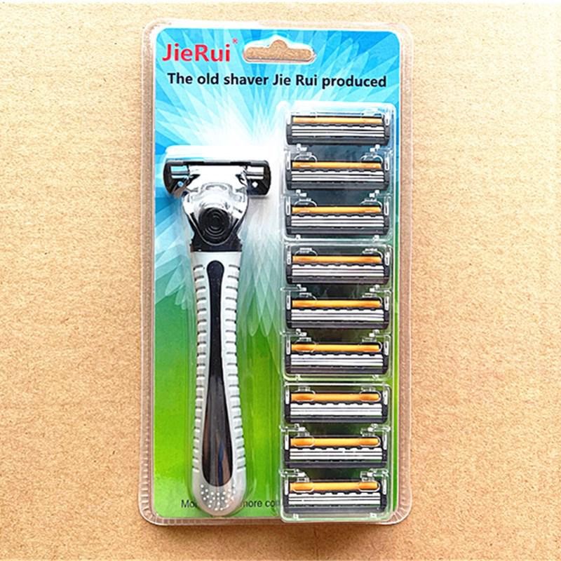 Three-Layer Stainless Steel Manual Razor - Includes 1 Handle & 9 Blades for Men