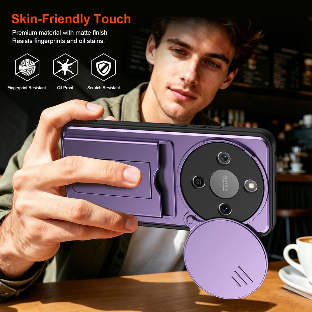 KEYSION Card Slot Holder Bag Phone Case for HONOR X9d 5G Slide Camera Protection Kickstand Shockproof Cover for Magic 8 Lite 5G