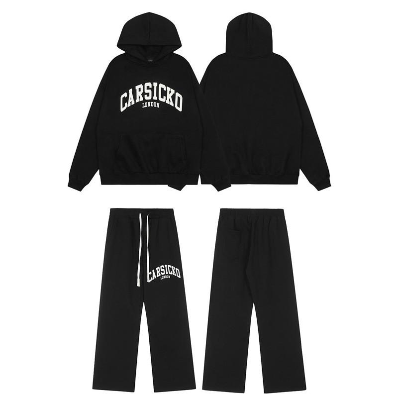 Mens Oversized Hoodie Jogger Set With Heart Print Cotton Fleece Tracksuit Casual Streetwear