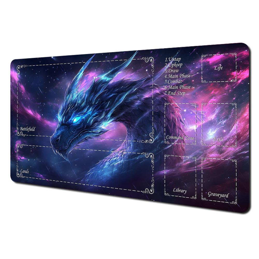 Purple Rose Galaxy Dragon MTG Playmat AntiSlip Stain Resistant Fantasy Gaming Desk Mat for TCG Players
