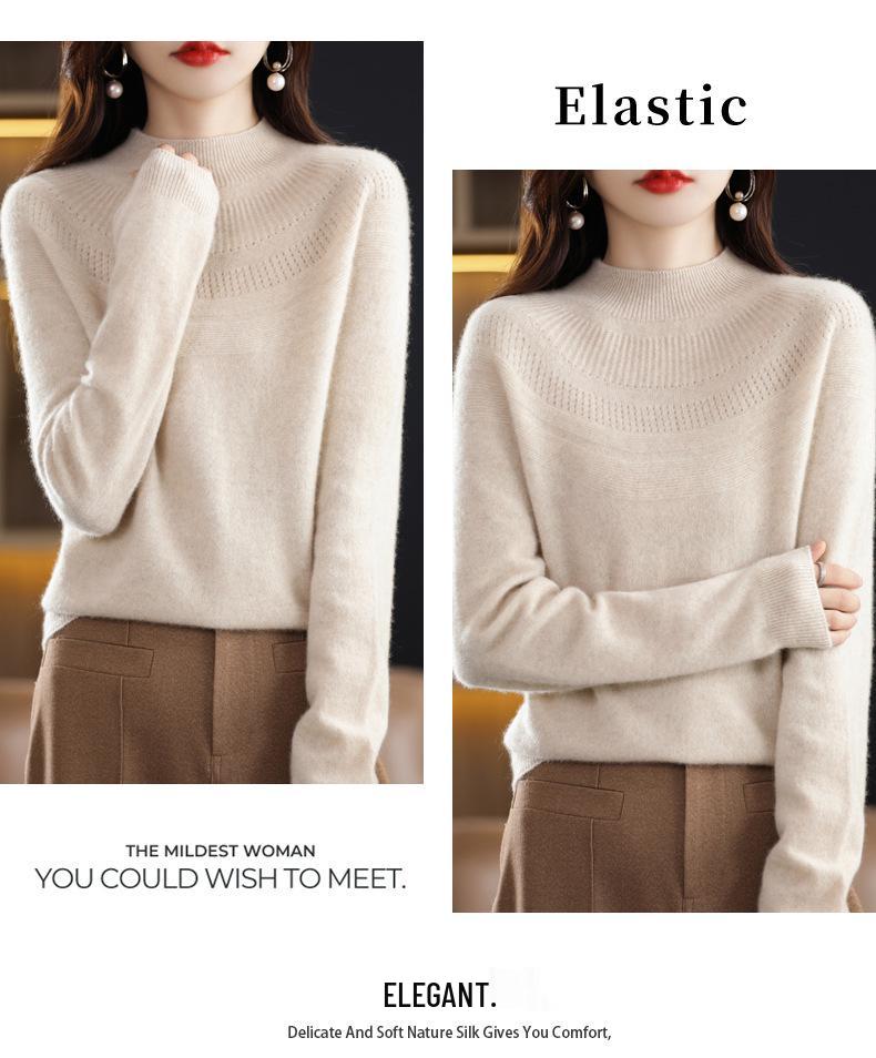 Women's 100% Wool Seamless Sweater - 2022 Autumn/Winter High Neck Loose Pullover