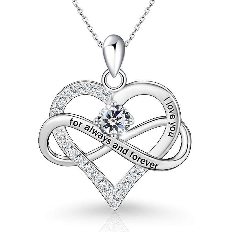 Sterlingsilber Zirkon Herz "Ich liebe dich" Halskette - Vielseitiger Modeschmuck