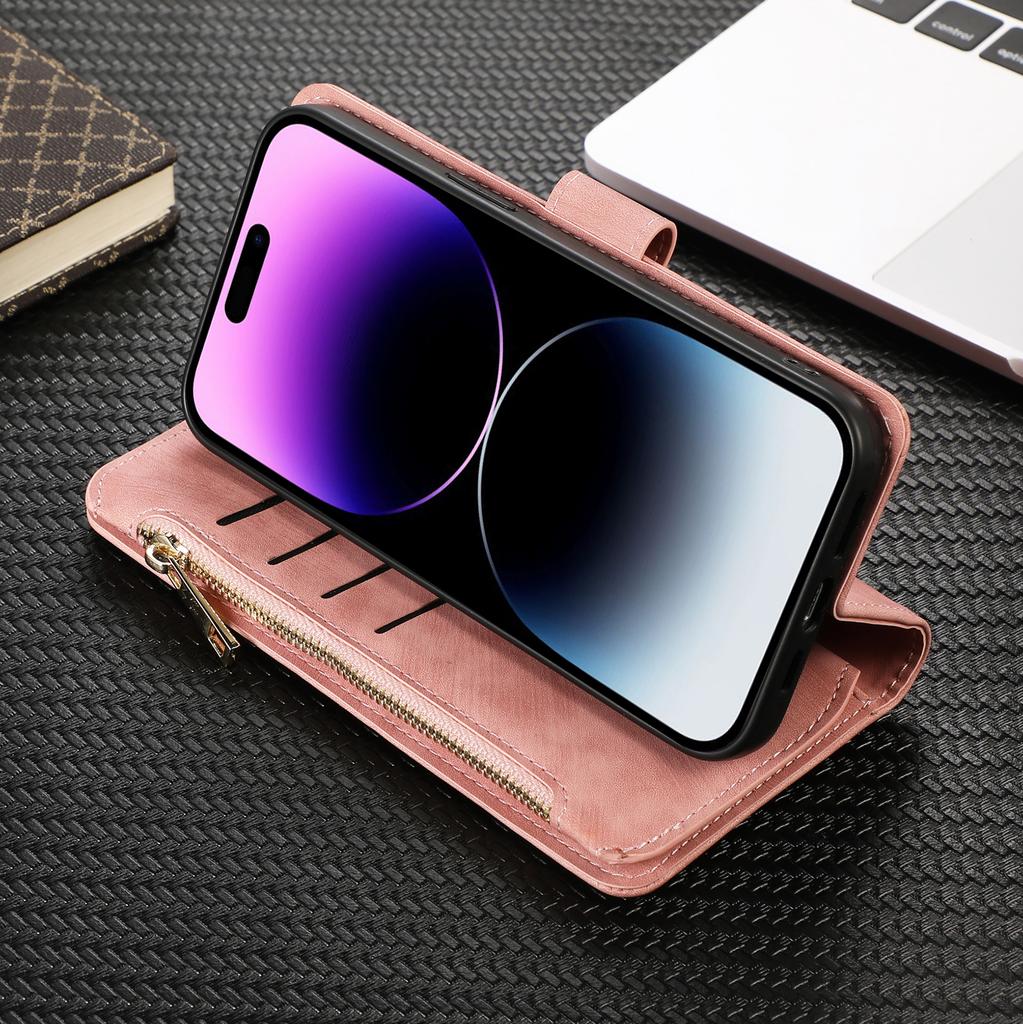 Zipper Leather Wallet Card Solt Case For iPhone 14 15 Pro Max 13 12 Mini 11 X XS XR 6 6s 7 8 Plus SE2022 Bags Book Purse Cover