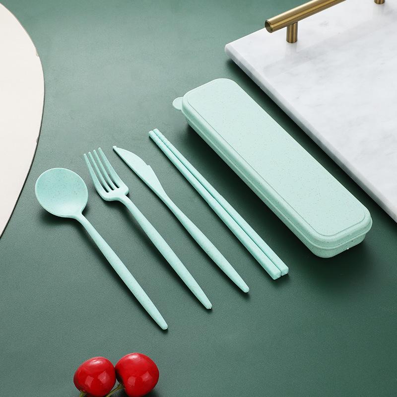 Nordic Style Plastic Cutlery Set with Box Knife Fork Spoon Chopsticks Travel Flatware Outdoor Tableware Utensils