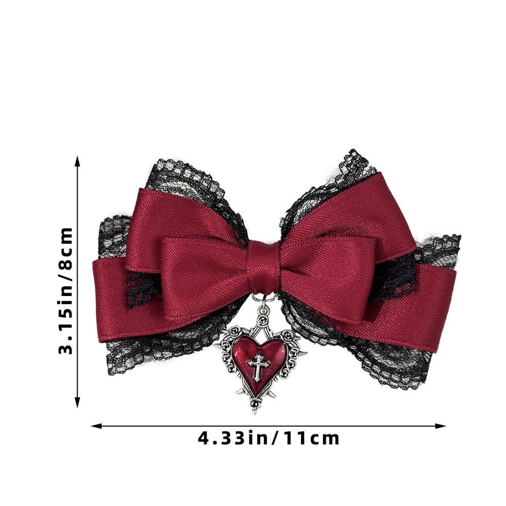 Webbing Gothic Lolita Hair Clip Heart Pendant Cross Pendant Cross Hair Clip Black Lace Bow Sweet Cool Girls Hair Clip