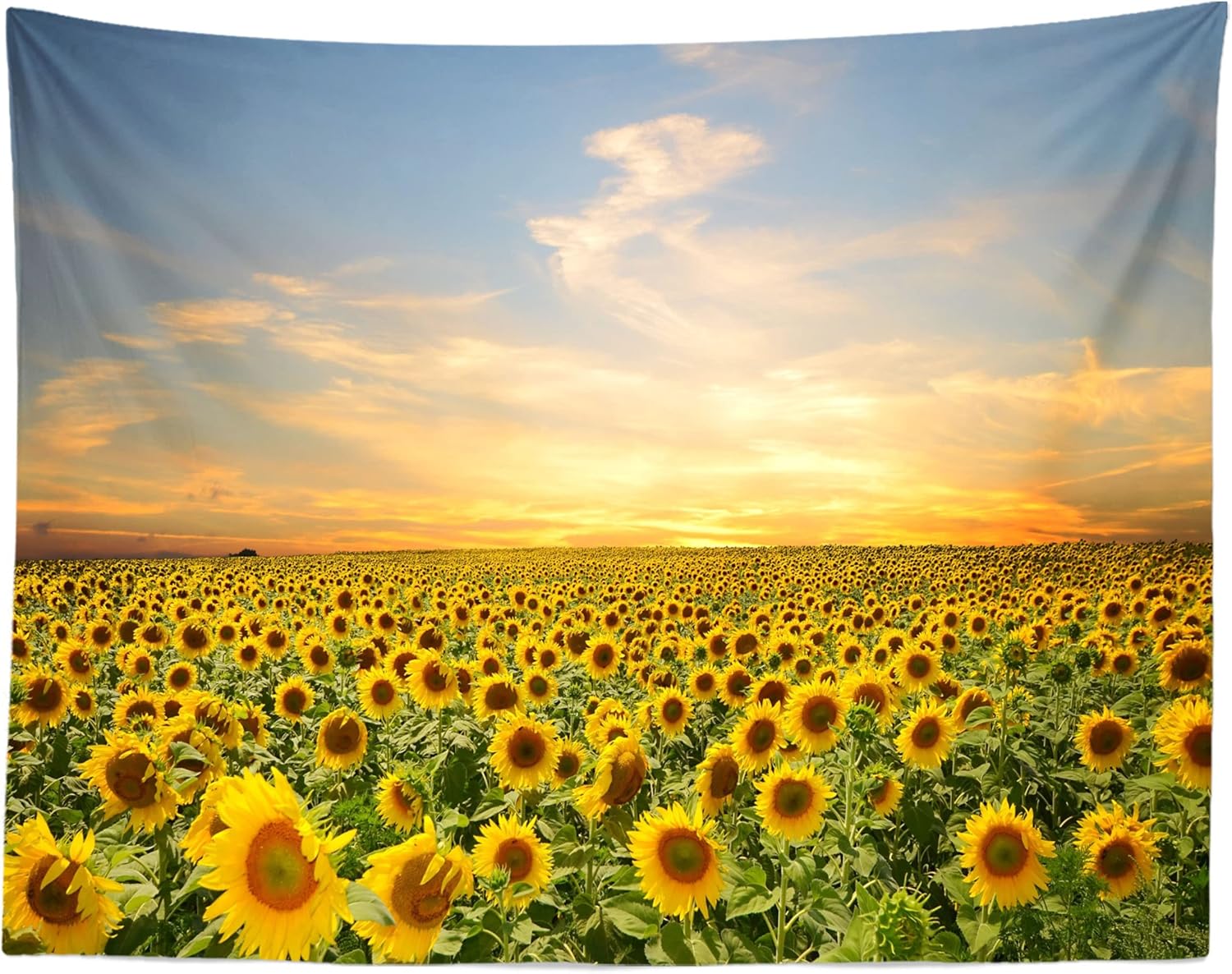 Golden Sunflower Garden at Sunset Wall Mural 2D HD Print Farm Scene Nature Landscape Decor Summer Theme Home Bedroom Tapestry 70x100CM
