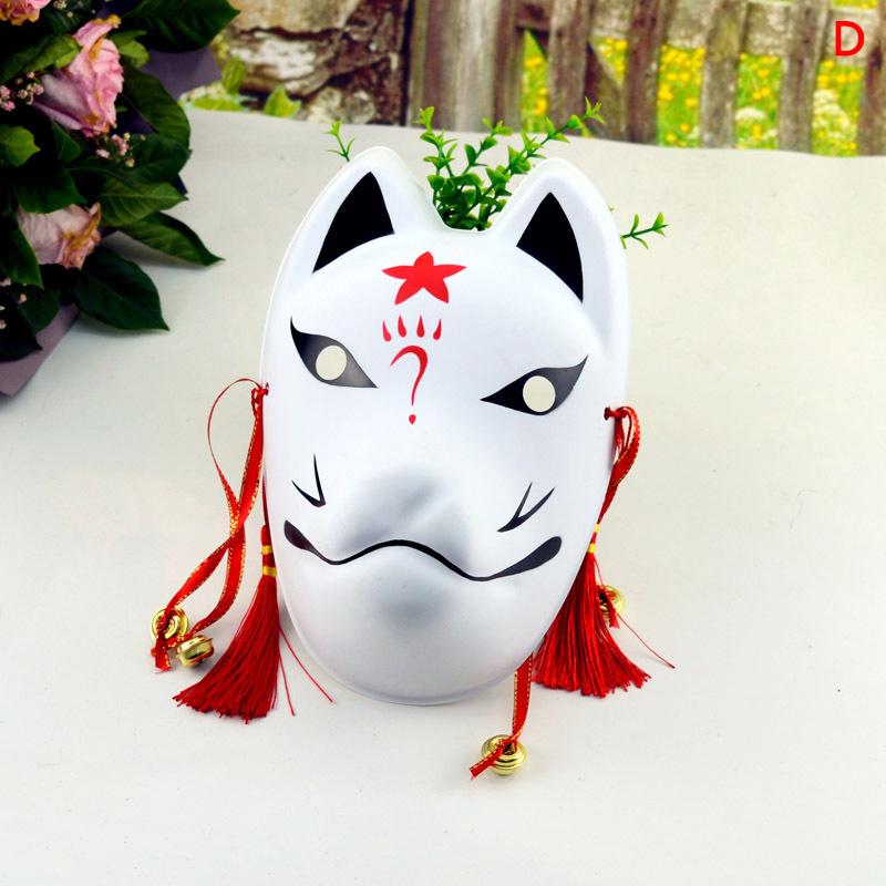 Japansk Håndlavet Ræve Cosplay Fuld Ansigt Maske Med Kvast Lille Klokke Maskerade